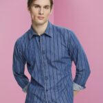 Esprit Slim fit denim shirt with stripes Men Navy Shirts P0D0X717