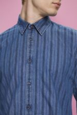 Esprit Slim fit denim shirt with stripes Men Navy Shirts P0D0X717 - Image 3