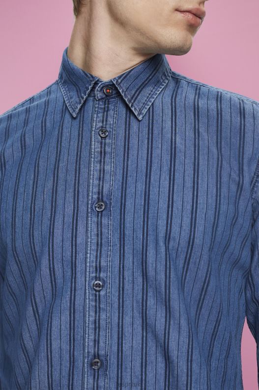Esprit Slim fit denim shirt with stripes Men Navy Shirts P0D0X717 - Image 3