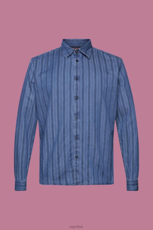 Esprit Slim fit denim shirt with stripes Men Navy Shirts P0D0X717 - Image 5