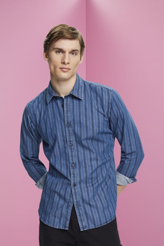 Esprit Slim fit denim shirt with stripes Men Navy Shirts P0D0X717 - Image 1