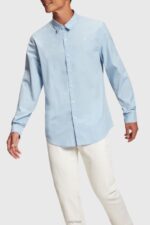 Esprit Slim fit dolphin badge poplin shirt Men Light Blue Shirts P0D0X803 - Image 2