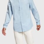 Esprit Slim fit dolphin badge poplin shirt Men Light Blue Shirts P0D0X803