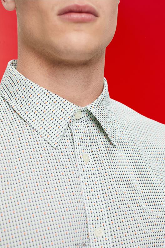 Esprit Slim fit shirt with all-over pattern Men White Shirts P0D0X777 - Image 3