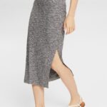 Esprit Space dye rib-knit midi skirt Women Anthracite Skirts P0D0X534