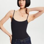 Esprit Spaghetti Strap Tank Top Women Black Tank P0D0X35