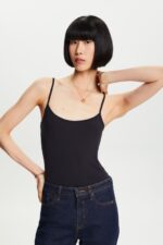 Esprit Spaghetti Strap Tank Top Women Black Tank P0D0X35