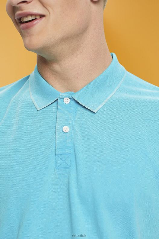 Esprit Stone-washed cotton pique polo shirt Men Aqua Green Polos P0D0X708 - Image 3