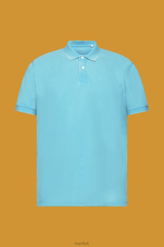 Esprit Stone-washed cotton pique polo shirt Men Aqua Green Polos P0D0X708 - Image 5