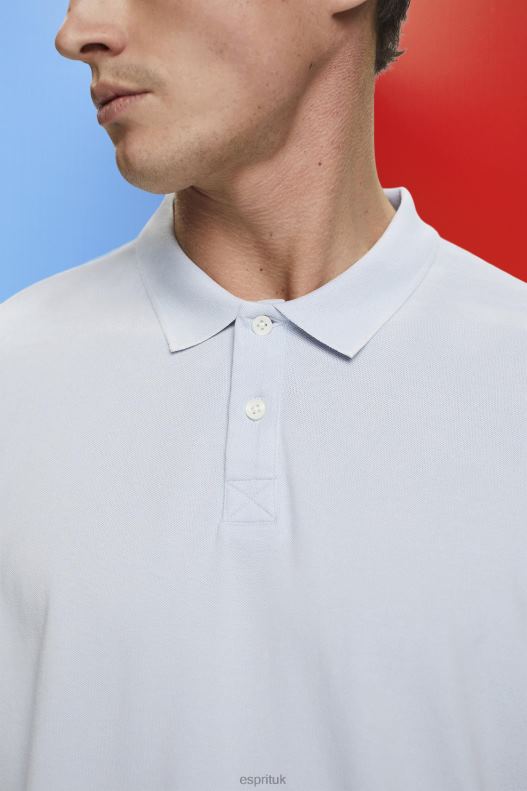 Esprit Stone-washed cotton pique polo shirt Men Pastel Blue Polos P0D0X709 - Image 3