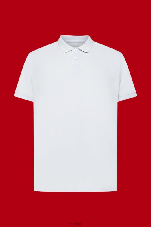 Esprit Stone-washed cotton pique polo shirt Men Pastel Blue Polos P0D0X709 - Image 5