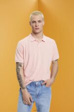Esprit Stone-washed cotton pique polo shirt Men Pink Polos P0D0X710