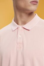 Esprit Stone-washed cotton pique polo shirt Men Pink Polos P0D0X710 - Image 3
