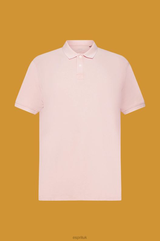 Esprit Stone-washed cotton pique polo shirt Men Pink Polos P0D0X710 - Image 5