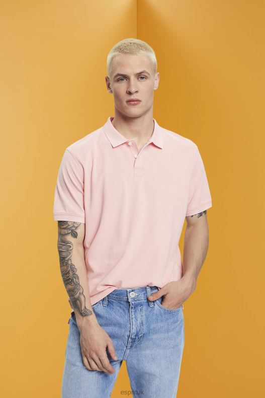 Esprit Stone-washed cotton pique polo shirt Men Pink Polos P0D0X710 - Image 1