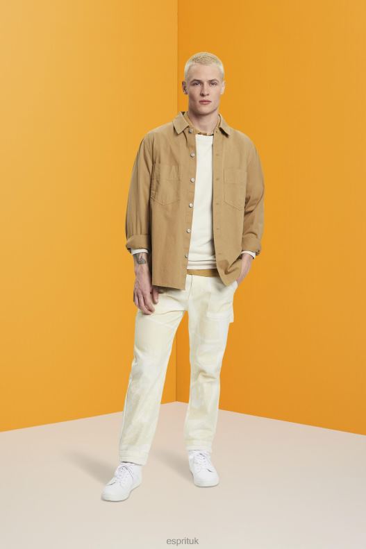 Esprit Straight leg cargo trousers with pattern Men Beige Trousers & Pants P0D0X675 - Image 2