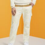 Esprit Straight leg cargo trousers with pattern Men Beige Trousers & Pants P0D0X675