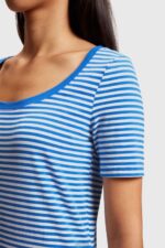 Esprit Stretch cotton stripe t-shirt Women Bright Blue T-Shirts P0D0X536 - Image 2