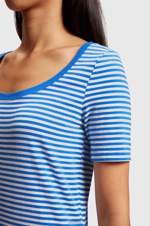 Esprit Stretch cotton stripe t-shirt Women Bright Blue T-Shirts P0D0X536 - Image 2