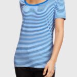 Esprit Stretch cotton stripe t-shirt Women Bright Blue T-Shirts P0D0X536