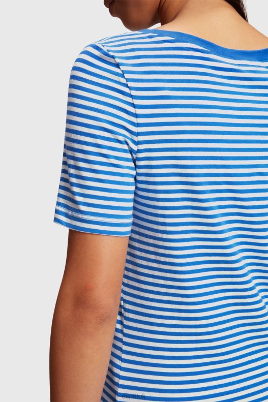 Esprit Stretch cotton stripe t-shirt Women Bright Blue T-Shirts P0D0X536 - Image 3