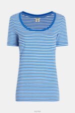 Esprit Stretch cotton stripe t-shirt Women Bright Blue T-Shirts P0D0X536 - Image 4