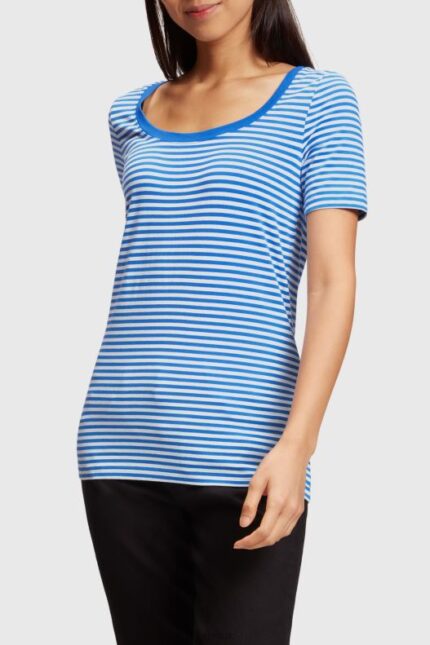 Esprit Stretch cotton stripe t-shirt Women Bright Blue T-Shirts P0D0X536
