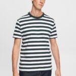 Esprit Striped crewneck T-shirt Men Dark Teal Green T-Shirts P0D0X769