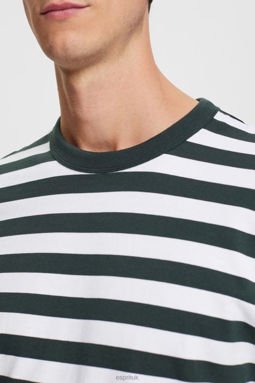 Esprit Striped crewneck T-shirt Men Dark Teal Green T-Shirts P0D0X769 - Image 3