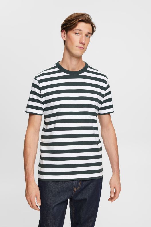 Esprit Striped crewneck T-shirt Men Dark Teal Green T-Shirts P0D0X769 - Image 1