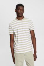 Esprit Striped crewneck T-shirt Men Dusty Green T-Shirts P0D0X768
