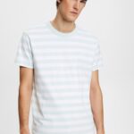 Esprit Striped crewneck T-shirt Men Light Aqua Green T-Shirts P0D0X770