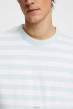 Esprit Striped crewneck T-shirt Men Light Aqua Green T-Shirts P0D0X770 - Image 3