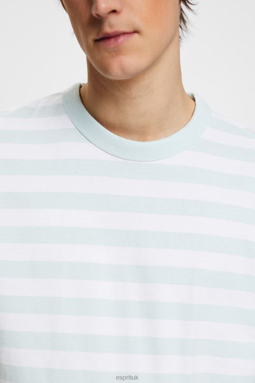 Esprit Striped crewneck T-shirt Men Light Aqua Green T-Shirts P0D0X770 - Image 3