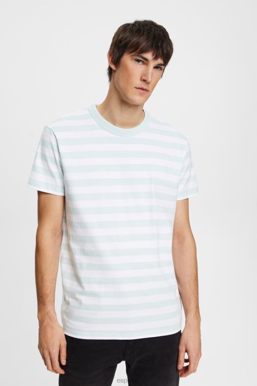 Esprit Striped crewneck T-shirt Men Light Aqua Green T-Shirts P0D0X770 - Image 1