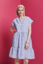 Esprit Striped dress, 100% cotton Women Bright Blue Dresses P0D0X71