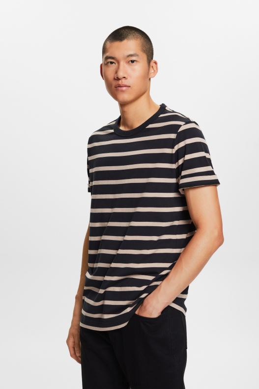Esprit Striped jersey t-shirt, 100% cotton Men Black T-Shirts P0D0X590 - Image 1
