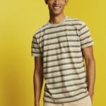 Esprit Striped jersey t-shirt, 100% cotton Men Light Green T-Shirts P0D0X735