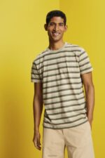 Esprit Striped jersey t-shirt, 100% cotton Men Light Green T-Shirts P0D0X735