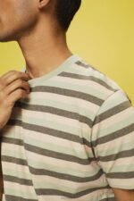 Esprit Striped jersey t-shirt, 100% cotton Men Light Green T-Shirts P0D0X735 - Image 3