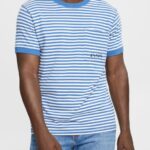 Esprit Striped knitted t-shirt Men Blue T-Shirts P0D0X899