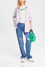 Esprit Striped logo t-shirt Women Lavender T-Shirts P0D0X538 - Image 2