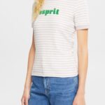 Esprit Striped logo t-shirt Women Lavender T-Shirts P0D0X538