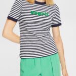 Esprit Striped logo t-shirt Women Off White T-Shirts P0D0X537