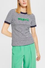 Esprit Striped logo t-shirt Women Off White T-Shirts P0D0X537