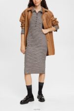Esprit Striped polo dress Women Light Taupe Dresses P0D0X434 - Image 2