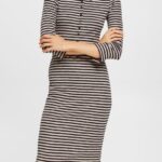 Esprit Striped polo dress Women Light Taupe Dresses P0D0X434