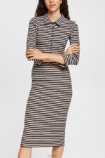 Esprit Striped polo dress Women Light Taupe Dresses P0D0X434