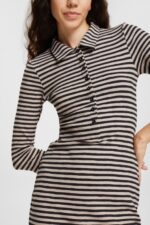 Esprit Striped polo dress Women Light Taupe Dresses P0D0X434 - Image 3