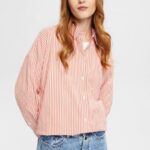 Esprit Striped poplin blouse Women Orange Red Blouses P0D0X349